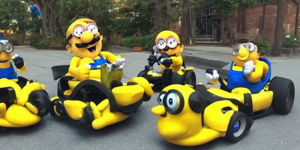 Image similar to mario kart with minions