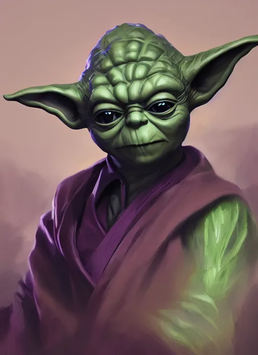 Prompt: Yoda wearing an elegant dark purple suit, elegant, digital painting, concept art, smooth, sharp focus, illustration, from StarCraft by Ruan Jia and Mandy Jurgens and Artgerm and William-Adolphe Bouguerea