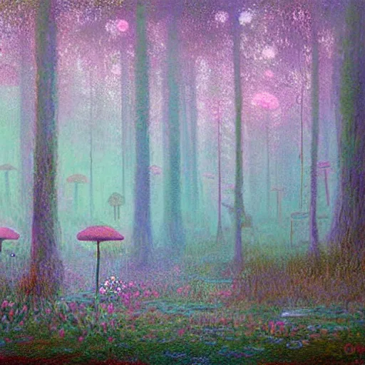 Prompt: Magical fairy forest by Simon Stålenhag and Claude Monet