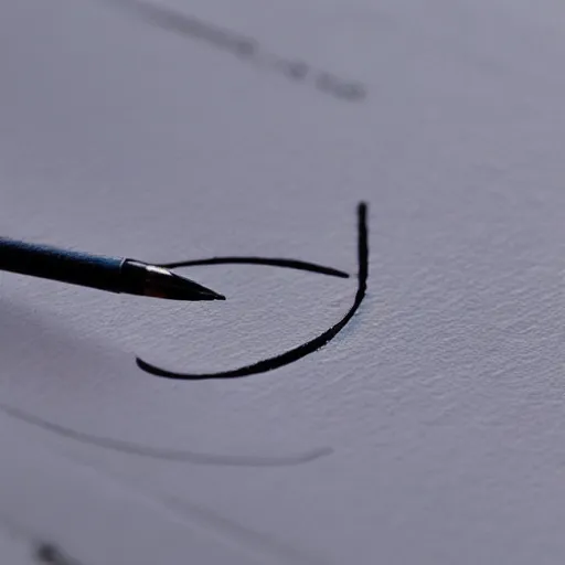 Image similar to the letter f on a white piece of paper, close - up, cursive, penmanship, ink on paper, fountain pen