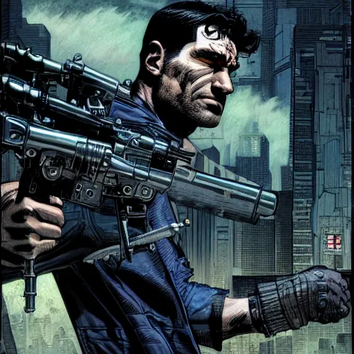 Image similar to the punisher punching bruce wayne, centered in the frame, cyberpunk concept art by Jean Giraud and josan gonzales, digital art, highly detailed, intricate, sci-fi, sharp focus, Trending on Artstation HQ, deviantart, 4K UHD image