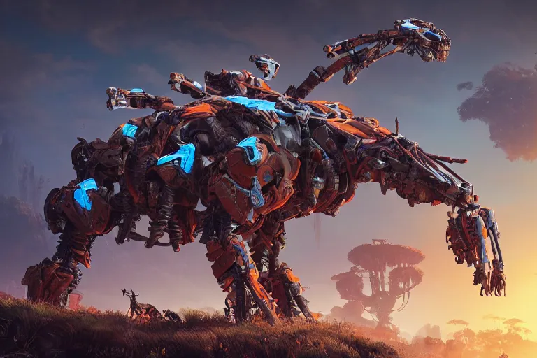 Image similar to thunderjaw machine mecanical creature robot of horizon forbidden west horizon zero dawn bioluminiscence global illumination ray tracing hdr fanart arstation by ian pesty and alena aenami artworks in 4 k