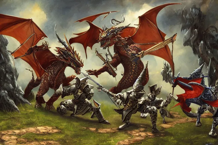 Image similar to dnd knights fighting a dragon