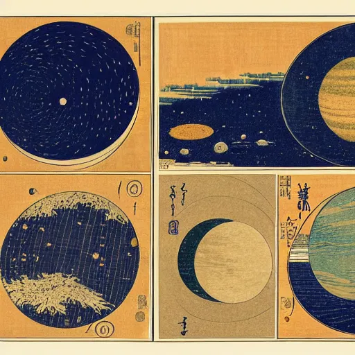 Image similar to the solar system by hokusai