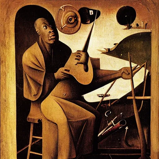 Image similar to charlie parker by hieronymus bosch