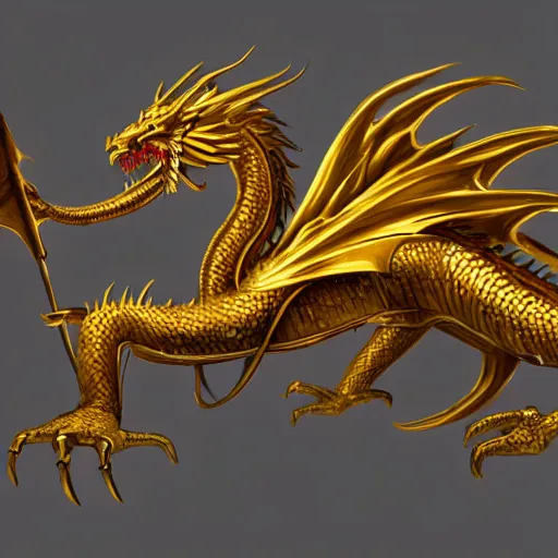 Prompt: golden dragon concept art, digital painting, trending on artstation deviantart, 8K UHD, fantasy