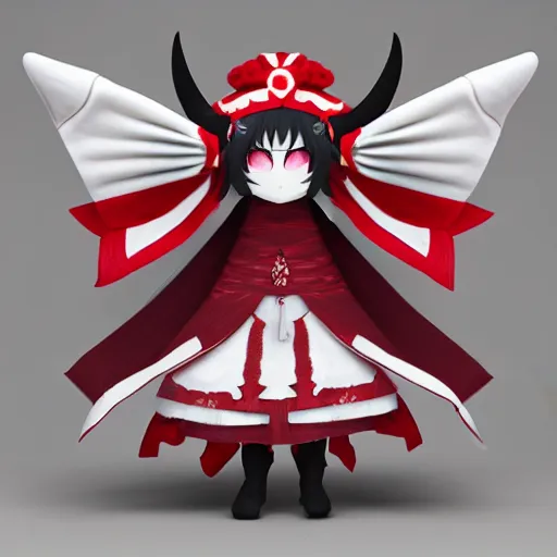 Prompt: cute fumo plush of the priestess of the blood god, summoning circle maiden, black and white and red, vray