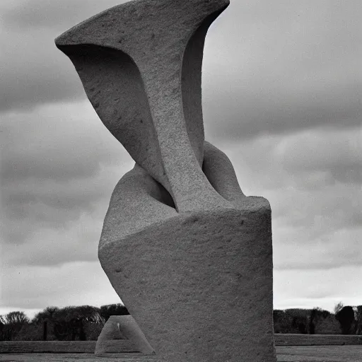 Image similar to boris johnson, henry moore sculpture, in a brutalist landscape, wide angle