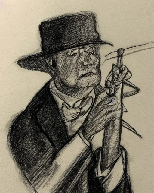 Image similar to a sketch of a person with a cane