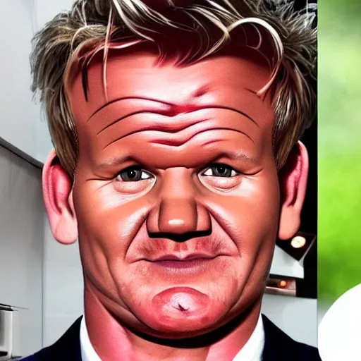 Image similar to gordon ramsay's face on a cooked leg of ham