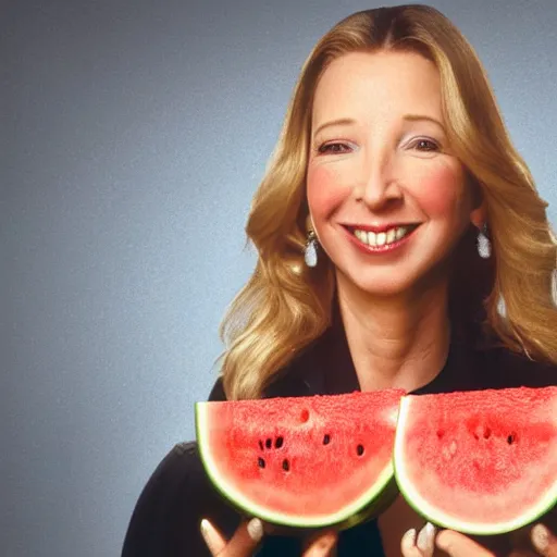 Prompt: digital portrait of Lisa Kudrow eating a watermelon