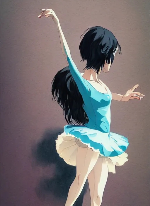 Image similar to ballerina, artwork made by makoto shinkai, inspired in hirohiko araki, clean details, light color palette, anatomically proportional, hd