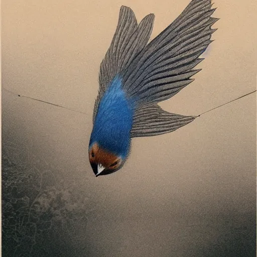 Image similar to hyper realistic detailed matte painting of a bluebird trapped inside my heart, by takashi marakami, by takato yamamoto, by tatsuro kiuchi, trending on artstation and deviantart