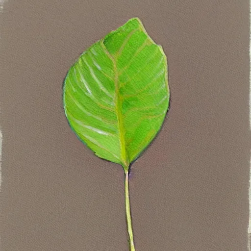 Image similar to detailed painting of a single small seedling on loose fresh earth, reveal its first leaf. muted colors and natural tones.