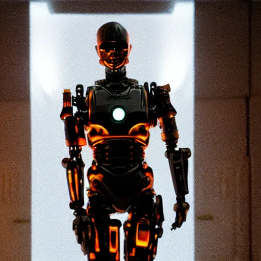 Image similar to movie still of a cyborg, cinematic composition, cinematic light, by edgar wright