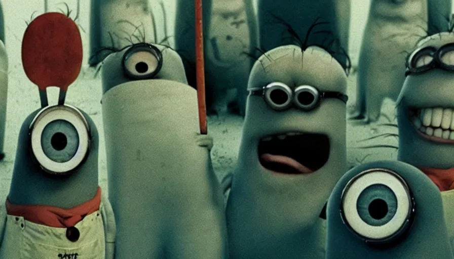 Prompt: the movie se7en!!!!!!!!! starring minions, movie still, directed by David fincher