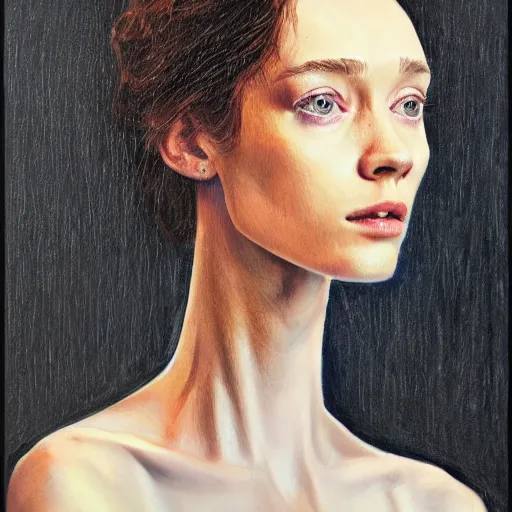 Prompt: professional painting of Astrid Frisbey in the style of Paola Vetri, head and shoulders portrait, symmetrical facial features, smooth, sharp focus, illustration, intricate, stormy weather, extremely detailed masterpiece,