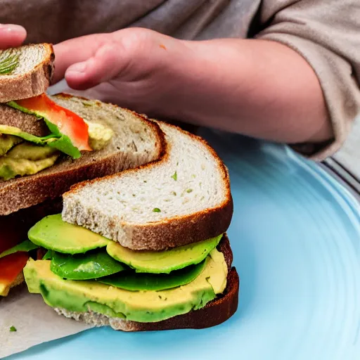 Prompt: sandwich with avocado and rosted tofu