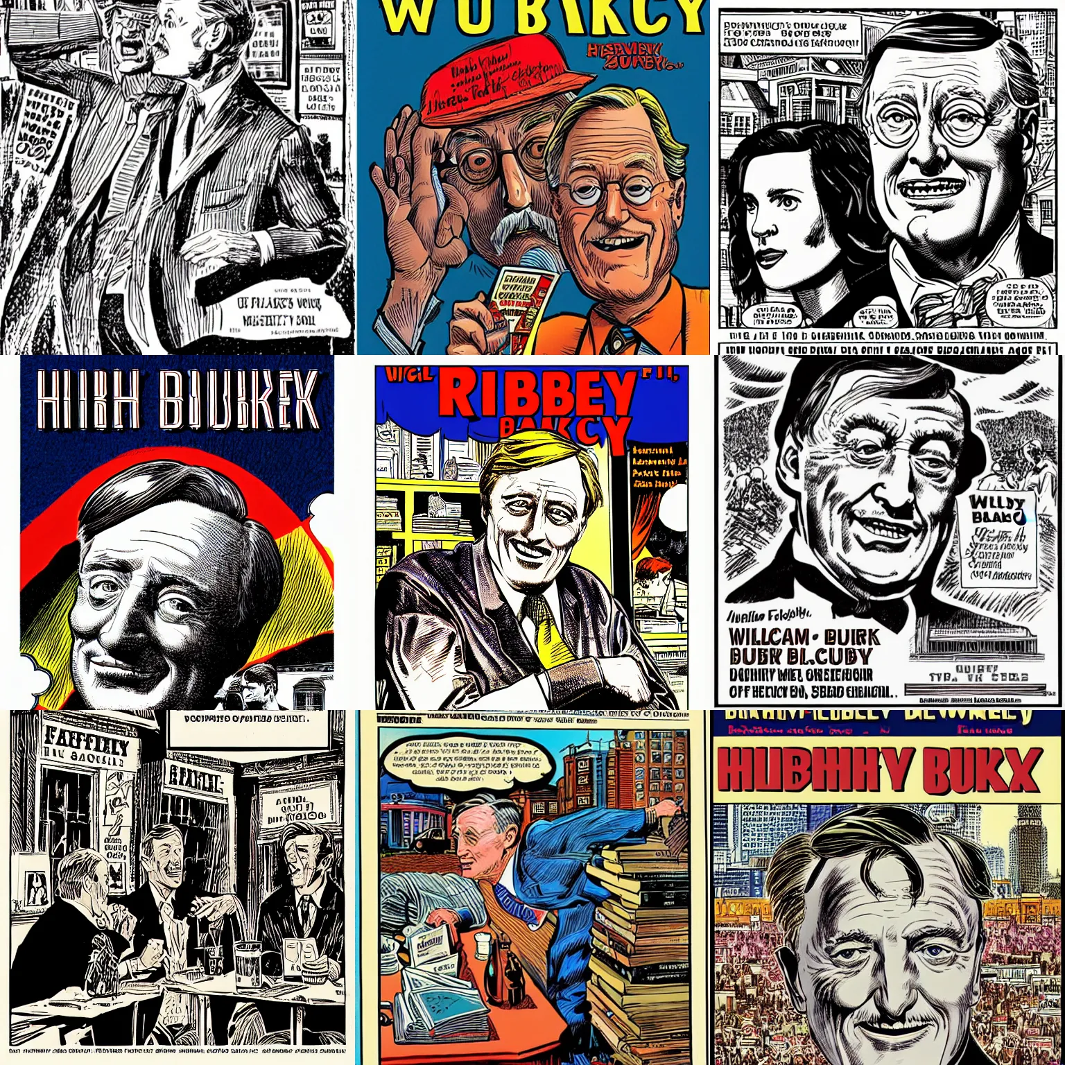 Prompt: william f. buckley graphic novel, robert crumb, high resolution, detailed