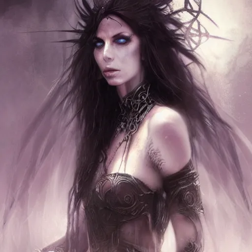 Prompt: kerli koiv, celtic witch, darkwave, darksynth, character portrait, sharp, digital matte painting, art by luis royo, greg rutkowski, wlop, dramatic lighting, trending on artstation