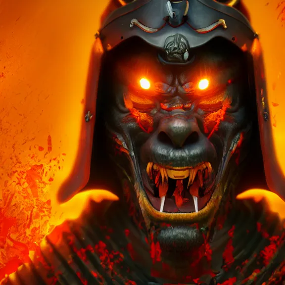 Prompt: a portrait of a angry samurai as a demon, hellish, blood, unreal engine, octane render, artstation, digital art.