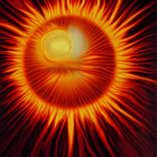 Image similar to a 1 8 7 0 painting of the sun exploding, painting, digital art, harsh lighting