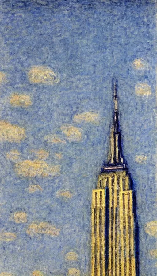 Prompt: Empire State Building, illustrated by Claude Monet, very detailed