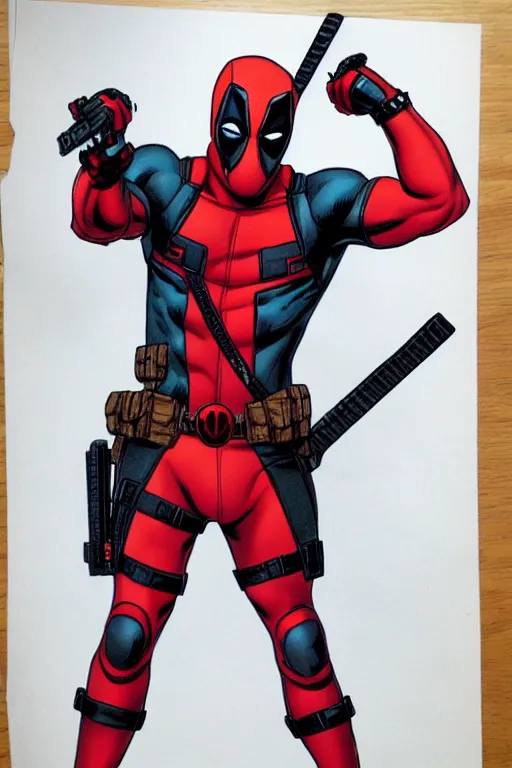 Prompt: deadpool with white bunny ears, Comic book art, highly detailed