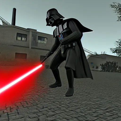 Prompt: Gameplay screenshot of Darth Vader in gmod, garry's mod, source engine