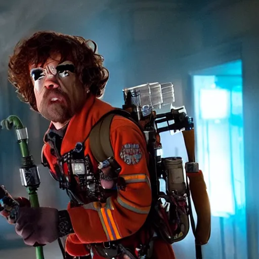 Image similar to stunning awe inspiring peter dinklage as a ghostbuster in the movie ghostbusters, movie still 8 k hdr atmospheric lighting