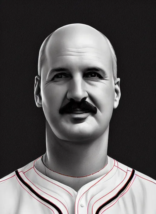 Image similar to digital portrait of a famous baseball player looking like alexander lukashenko, photo realism