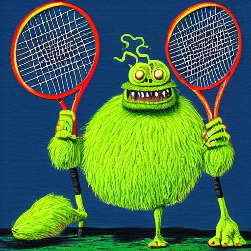 Image similar to a tennis ball monster shrugging, shrug , digital art, fantasy, magic, trending on artstation, ultra detailed, professional illustration by Basil Gogos