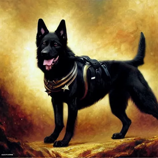 Image similar to a portrait of a black german shepard dog dogman canine star trek officer. highly detailed painting by gaston bussiere, craig mullins, j. c. leyendecker, furry