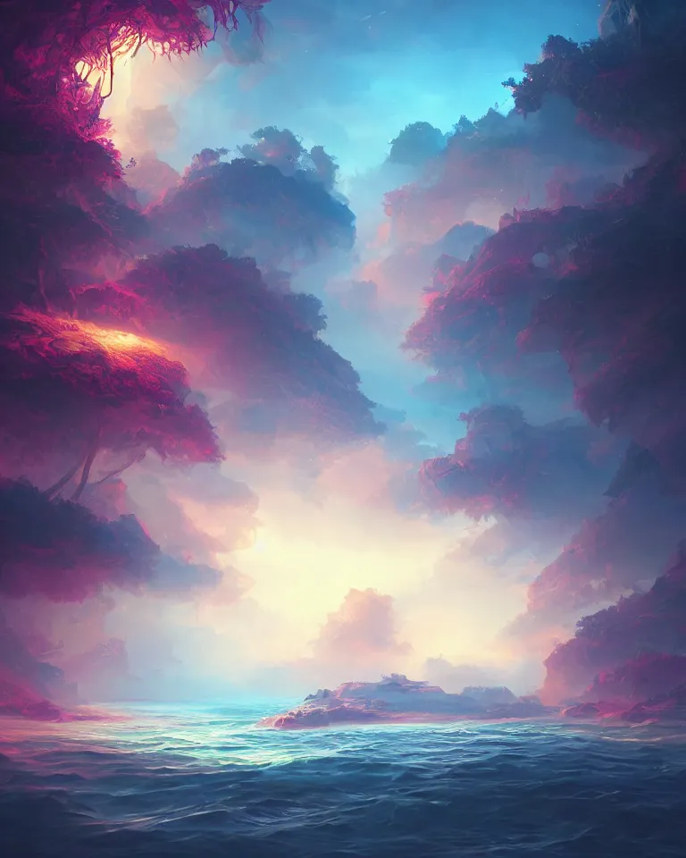 Image similar to Cognitive Transcendence, intricate, elegant, fantasy, highly detailed, digital painting, concept art, sharp focus, illustration, beautiful volumetric lighting, epic light, artstation, magic hour lighting, colorful, art by Sylvain Sarrailh