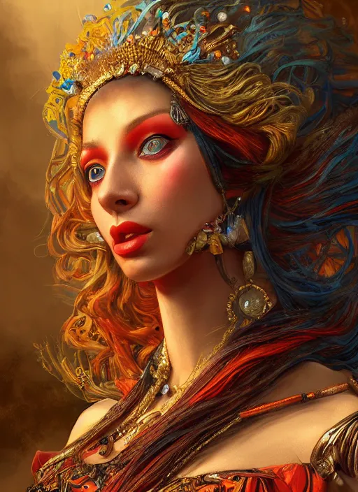 Prompt: goddess guiot, antique, vivid colors, fantasy, elegant, concept art, sharp focus, beautiful face!!, digital art, hyper - realistic, 4 k, unreal engine, highly detailed, hd, dramatic lighting by brom, trending on artstation