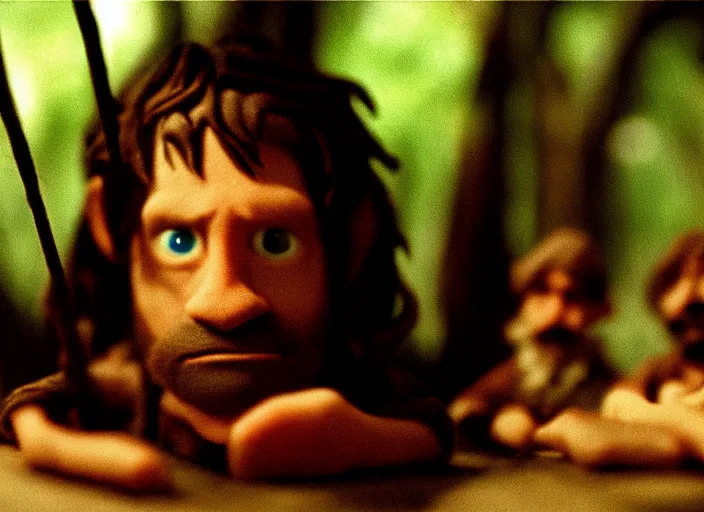 Image similar to cinematic screenshot cinestill portrait of a stop motion claymation film, the lord of the rings, shallow depth of field, 1 8 mm, f 1. 8, sharp details