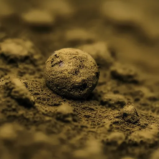 Prompt: a tiny world made of mud, there is a bug crawling along, ambient light, beautiful photography