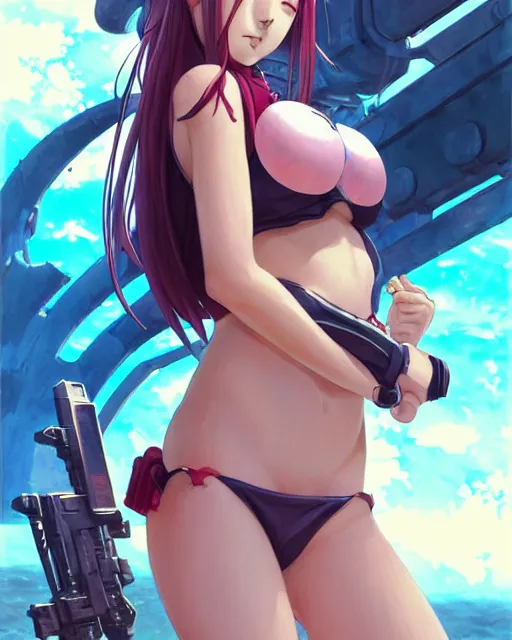 Image similar to portrait Anime Girl in bikini armor cute-fine-face, pretty face, realistic shaded Perfect face, fine details. Anime. Warhammer, futuristic, cyberpunk realistic shaded lighting by katsuhiro otomo ghost-in-the-shell, magali villeneuve, artgerm, rutkowski Jeremy Lipkin and Giuseppe Dangelico Pino and Michael Garmash and Rob Rey