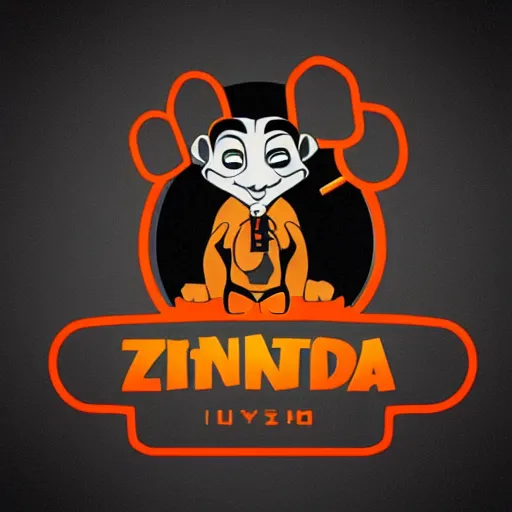 Image similar to “ logo of a upside down monkey in the style of zootopia holding laser gun, with a black background, digital art, award winning, trending on art station, retro style ”