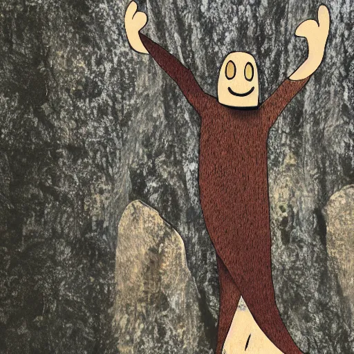 Prompt: an illustration of an anthropomorphic tree giving a thumbs-up while bouldering