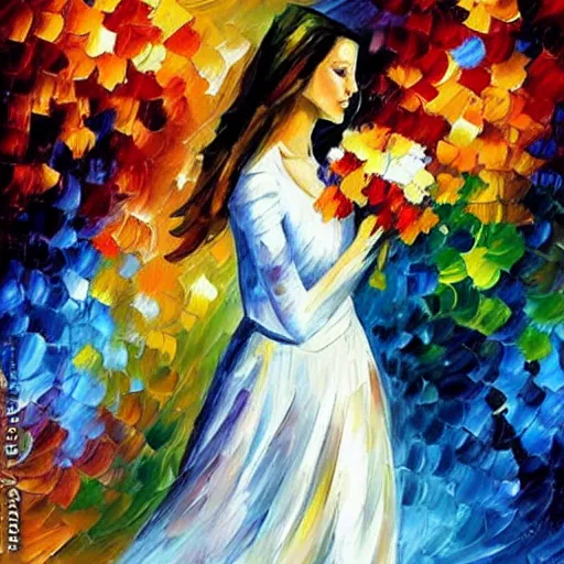 Prompt: a portrait of a woman, leonid afremov