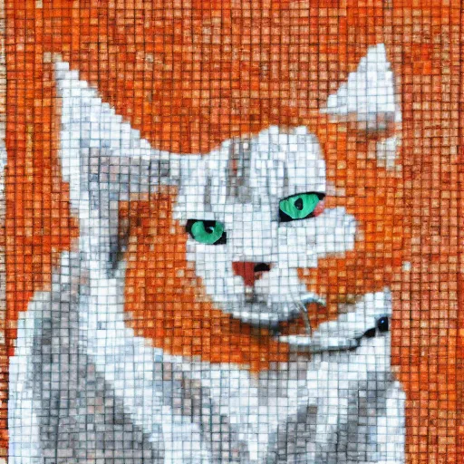Prompt: a orange white tabby cat in corporate memphis style mosaic