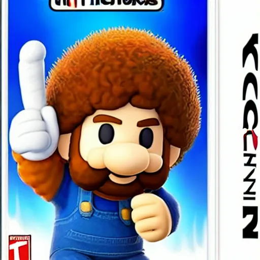 Image similar to Bob Ross as a Super Smash bros ultimate character, Nintendo switch