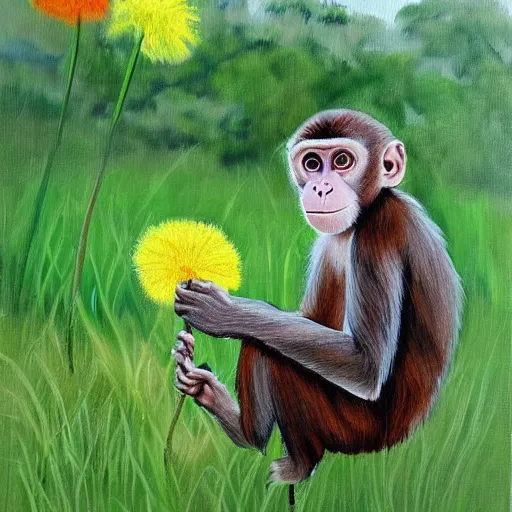 Image similar to a monkey painting dandelions