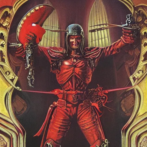 Image similar to Artwork by Clyde Caldwell of The Sanguinary Grail.