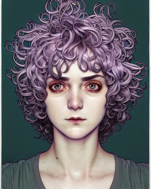 Prompt: ' ramona flowers ', closeup shot of face, beautiful shadowing, 3 d shadowing, reflective surfaces, illustrated completely, 8 k beautifully detailed pencil illustration, extremely hyper - detailed pencil illustration, intricate, epic composition, masterpiece, bold conflicting colors. stunning masterfully illustrated by range murata, alphonse mucha, katsuhiro otomo.