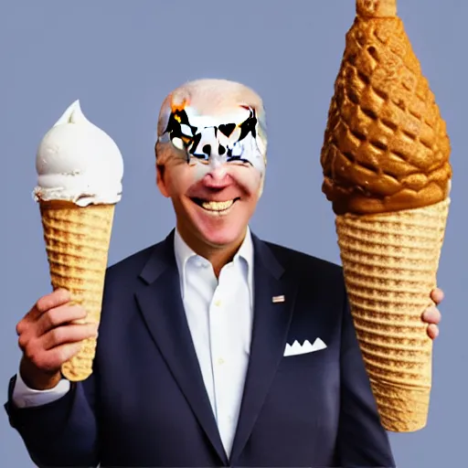 Prompt: obese Joe Biden in a Speedo, holding a gigantic ice cream cone, award winning photo, trending on artstation, 8k