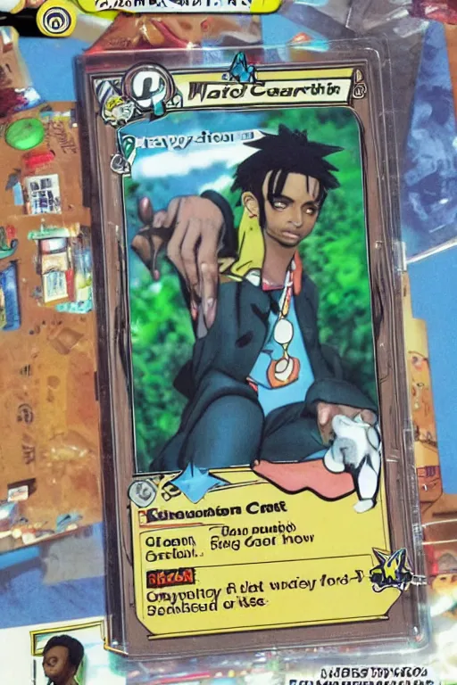 Image similar to playboi carti, pokemon card of playboi carti, highly detailed trading card screenshot