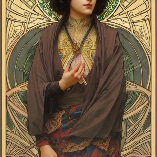 Prompt: portrait of nimueh, elegant, art nouveau, tarot card, highly detailed, digital painting, artstation, concept art, smooth, sharp focus, illustration, art by artgerm and greg rutkowski and alphonse mucha and william - adolphe bouguereau