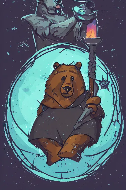 Image similar to Portrait of a bear that is a wizard casting a spell , wizard, medieval, sticker, colorful, casting epic spell, magic the gathering artwork, D&D, fantasy, artstation, heroic pose, illustration, highly detailed, simple, smooth and clean vector curves, no jagged lines, vector art, smooth